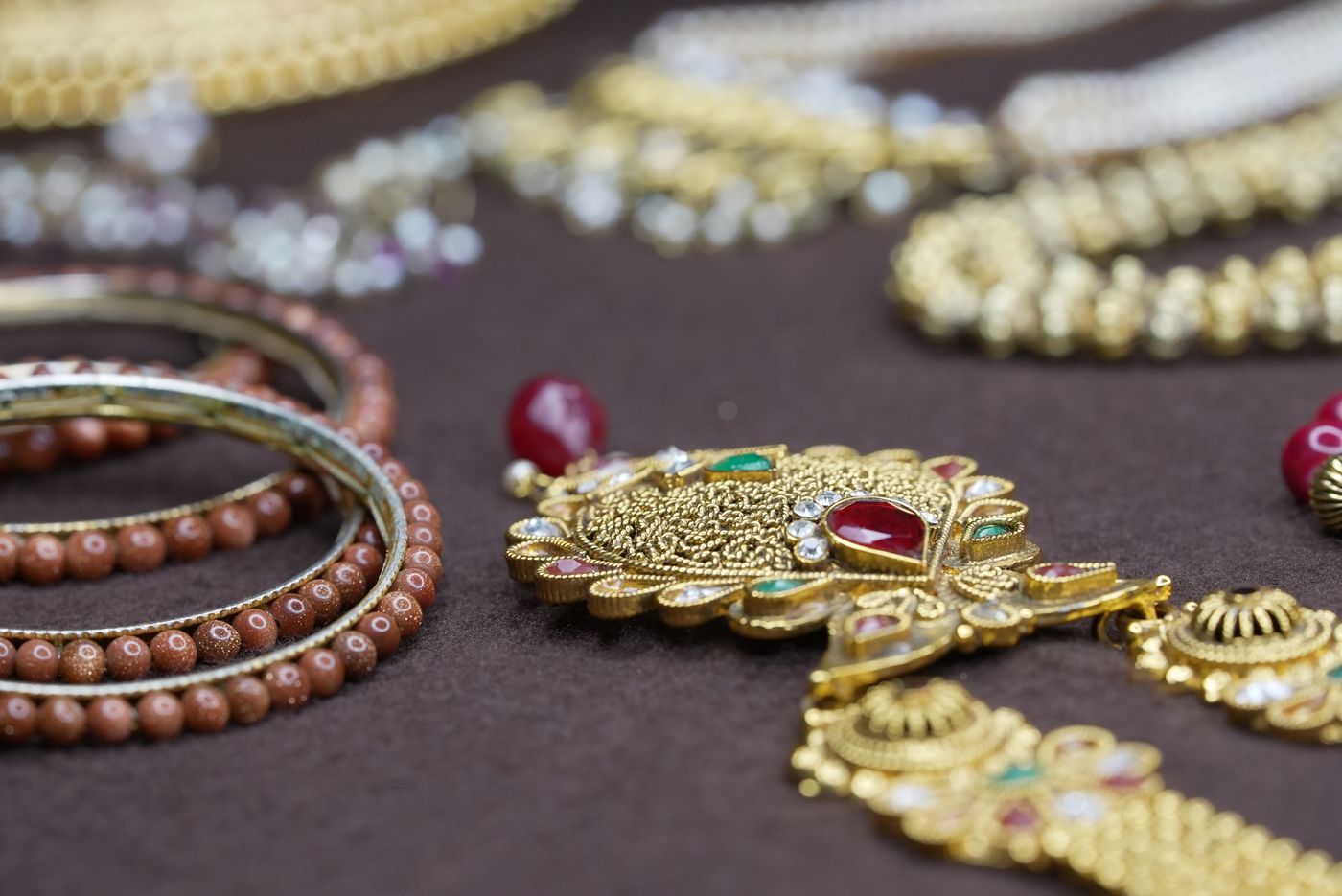 Traditional gold jewellery on display