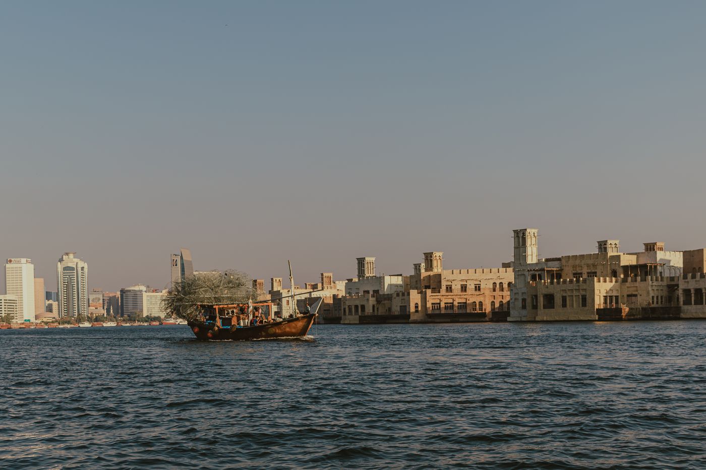 Traditional dhow on Dubai Creek beside the old Deira waterfront